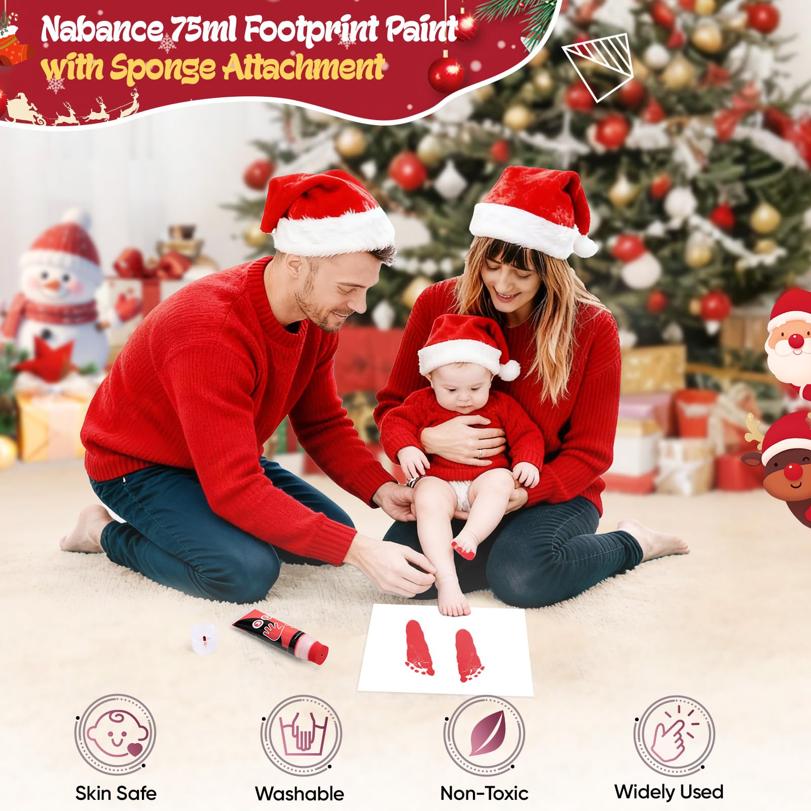 Nabance red baby footprint ink tube for durable baby book memories