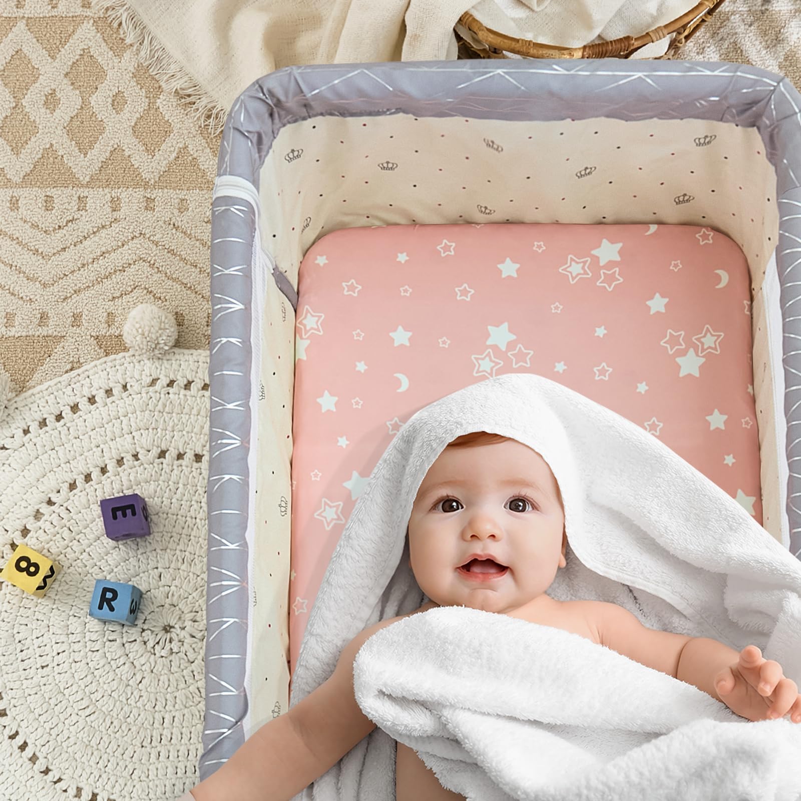 NacoMoco soft bassinet sheets fabric closeup showing breathable silky texture for baby comfort