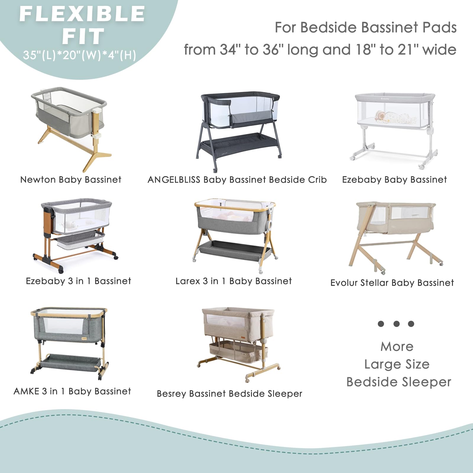 NacoMoco 35x20-inch-fit sheet compatible with Newton, Ezebaby, AMKE bassinets