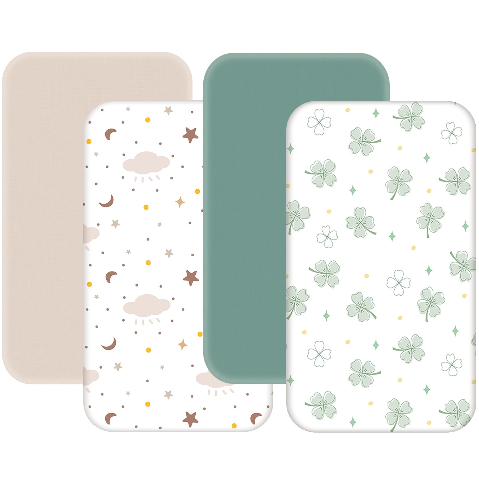 NacoMoco 4-pack mini crib sheets with elastic-fit for secure mattress coverage.