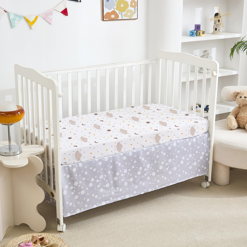 NacoMoco soft fabric mini crib sheets provide gentle skin-friendly surface.