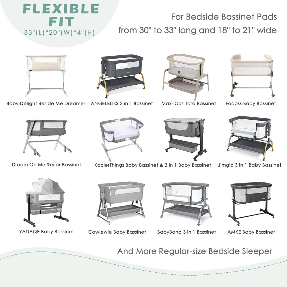 NacoMoco 33x20 elastic-fit sheets show snug fit for bedside sleepers.