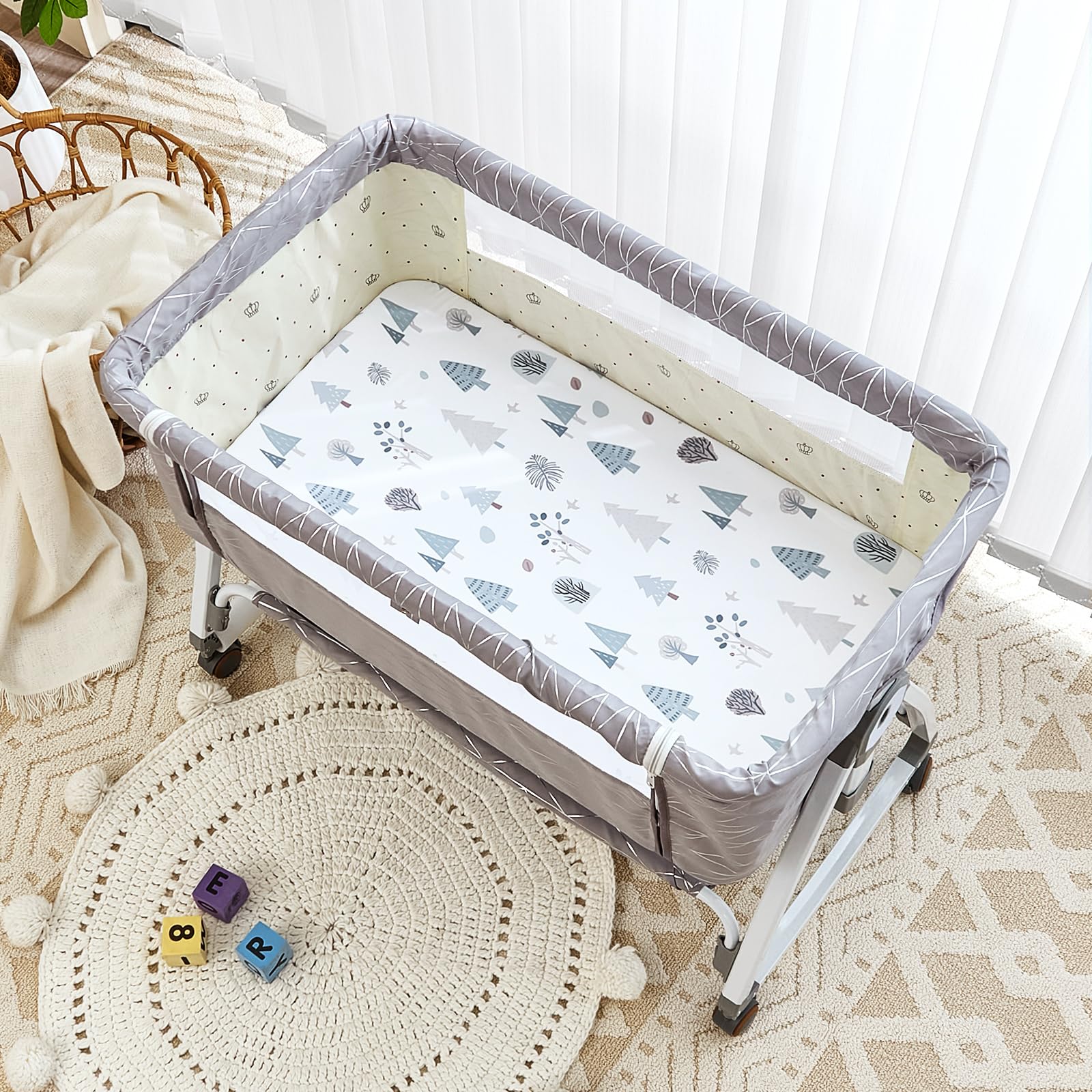 NacoMoco bassinet sheets elephant pattern adds cute decor with soft, skin-friendly comfort.