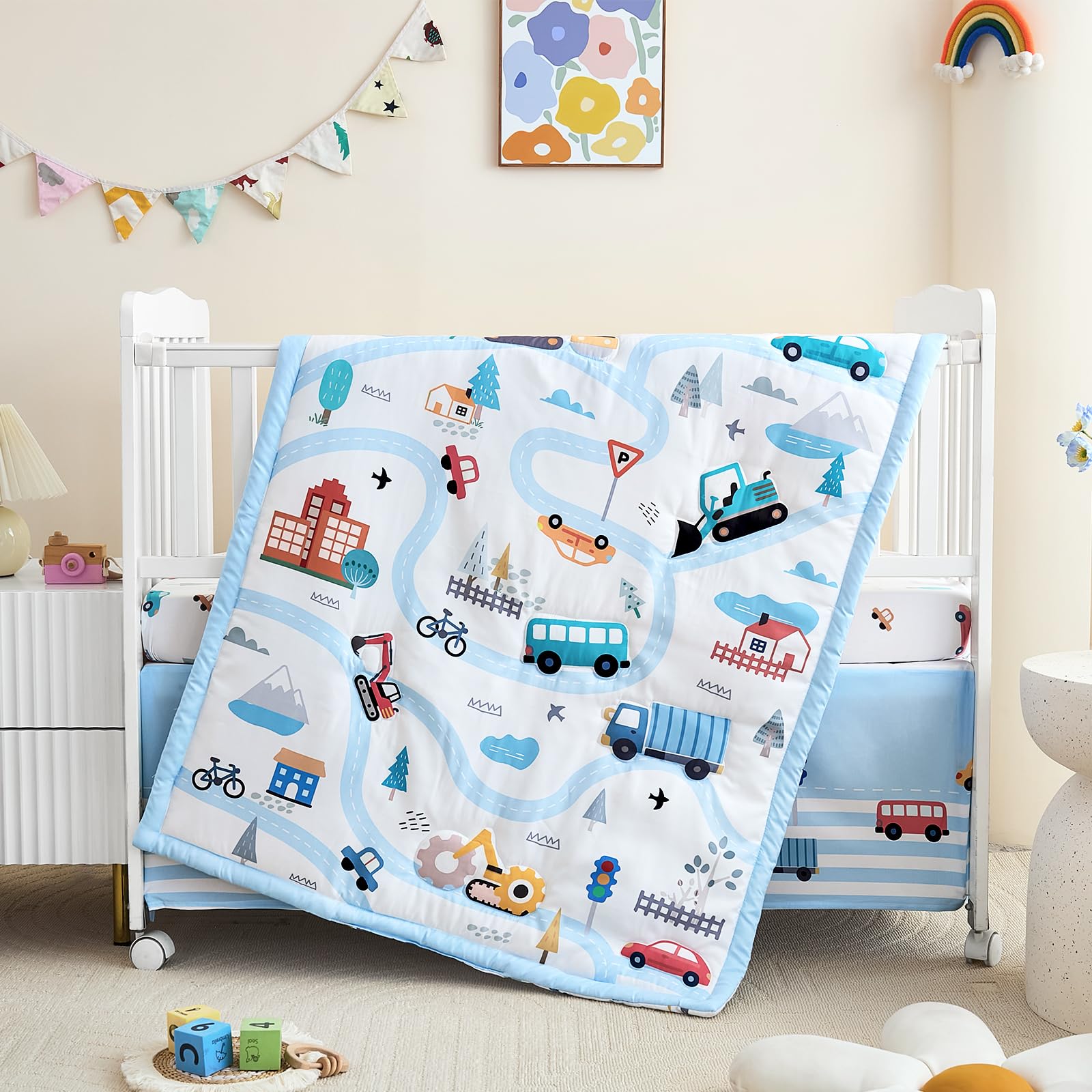 NacoMoco crib sheet light blue fits standard cribs snugly.