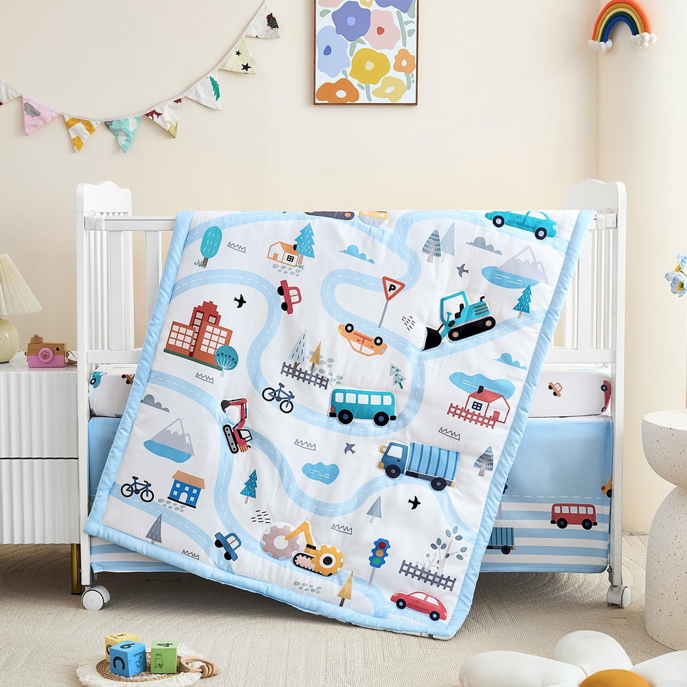 NacoMoco crib sheet light blue fits standard cribs snugly.