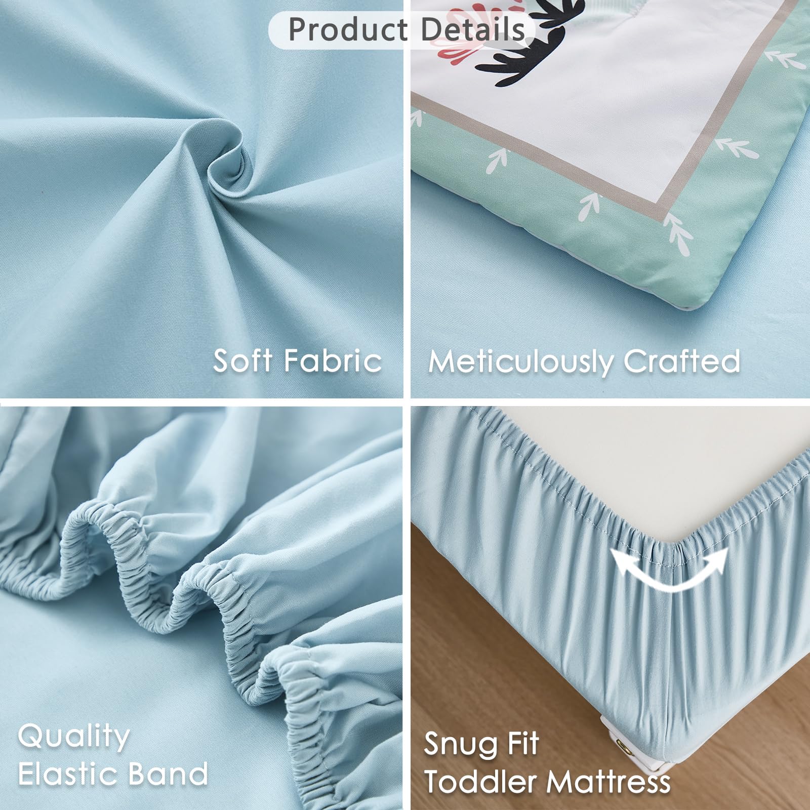 NacoMoco dinosaur bedding fabric closeup shows microfiber texture and mint color.