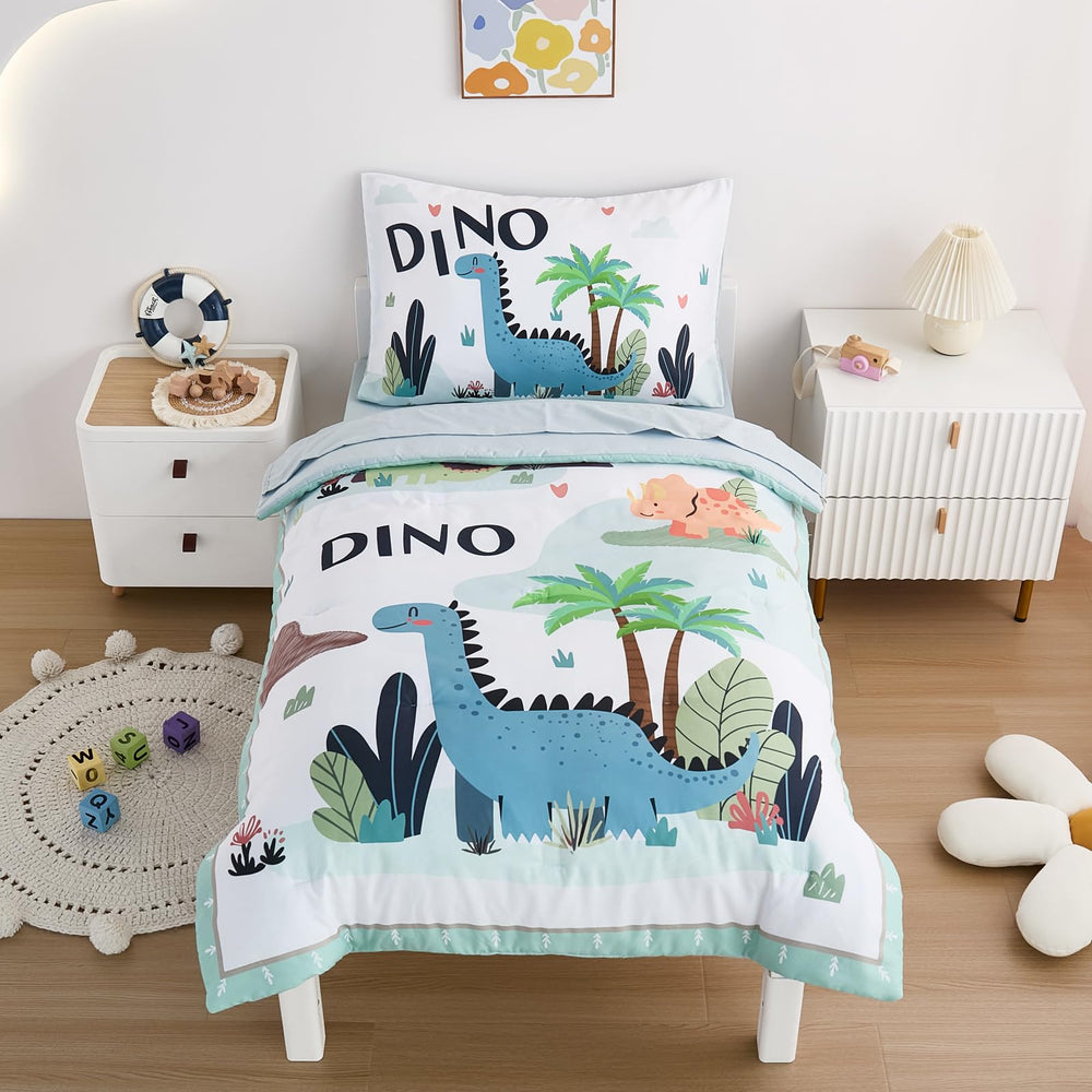 NacoMoco dinosaur bedding flat sheet in mint green feels breathable.