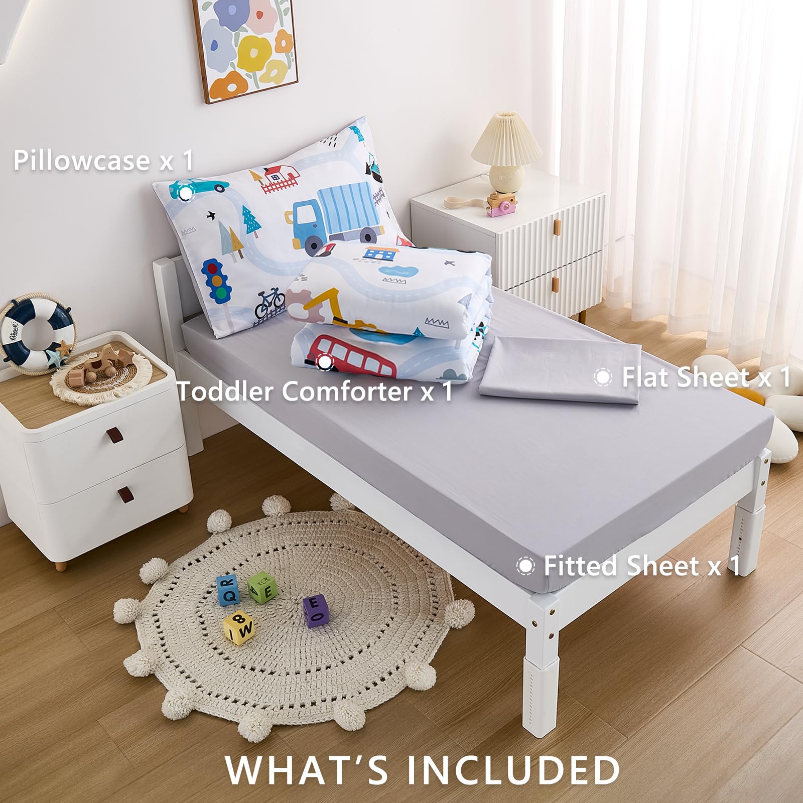 NacoMoco flat sheet 45x60 suited for standard toddler beds.