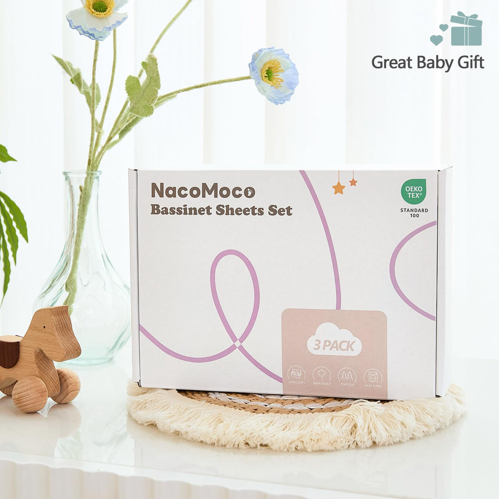 NacoMoco machine-washable bassinet sheet for simple cleanup after baby bliss