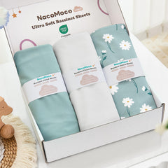 NacoMoco solid green bassinet sheet provides breathable comfort for nap time