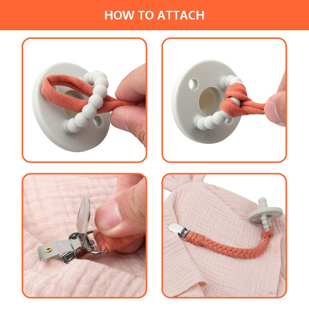 NacyLocalsugee pacifier clip grey braided cotton keeps pacifier within reach