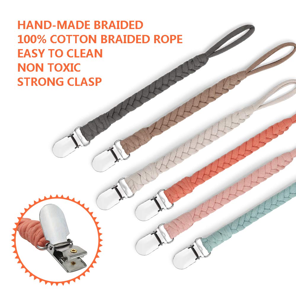 NacyLocalsugee pacifier clip pink braided cotton keeps pacifier clean and handy