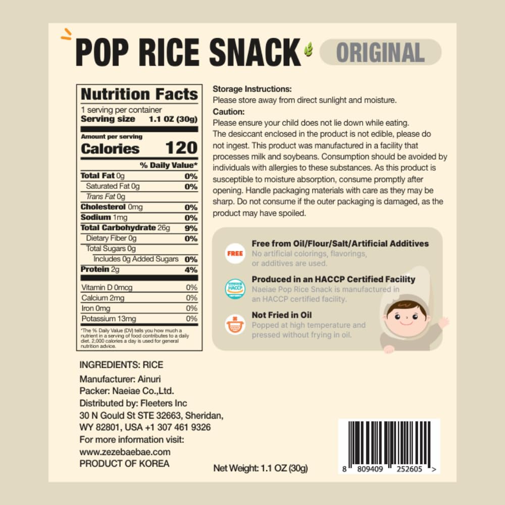 NAEIAE Pop Organic Snack rice puffs in baby's hands—easy-to-grab teething snack.