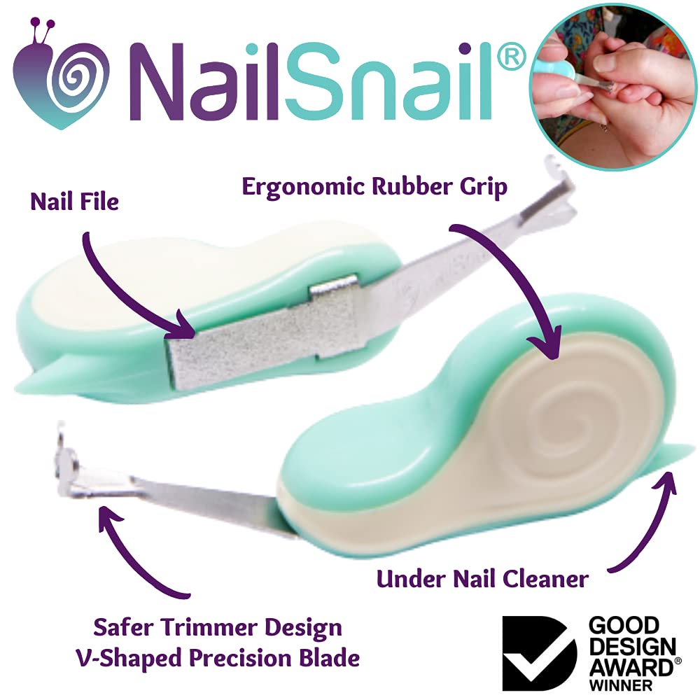 Nail Snail under-nail cleaner helps tidy tiny nails after trimming.