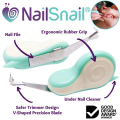 Nail Snail under-nail cleaner helps tidy tiny nails after trimming.