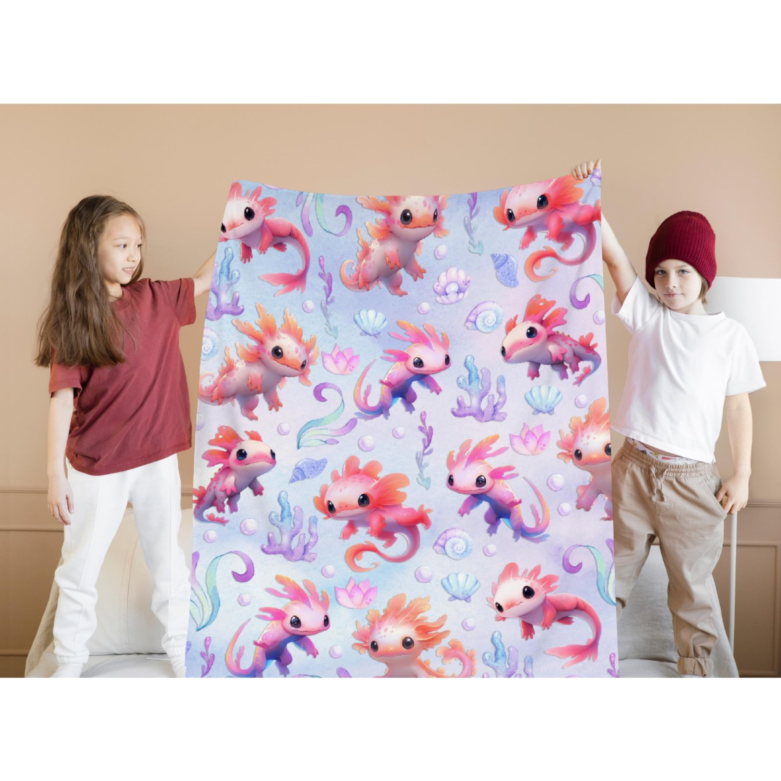 Nairatmya axolotl blanket baby swaddle scene emphasizes gentle softness.