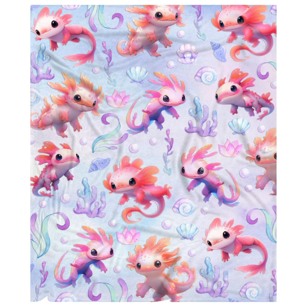 Nairatmya axolotl blanket front view shows plush warmth for cozy nights.