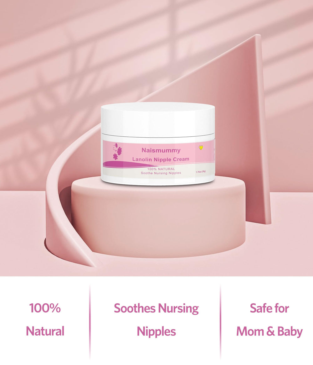 NAISMUMMY Lanolin Nipple Cream packaging shows a generous 50 g supply for long use.