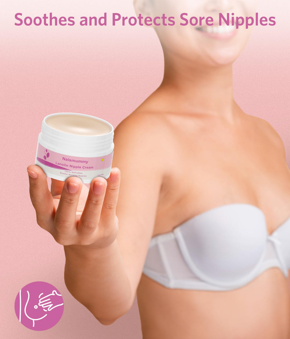 NAISMUMMY Lanolin Nipple Cream texture closeup reveals creamy, protective nourishment.