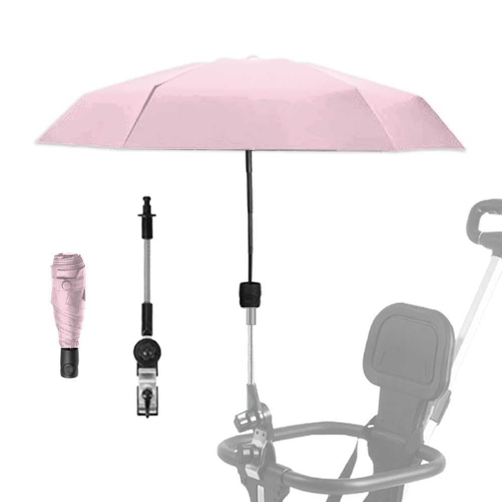 Nakazawa pink stroller umbrella showing adjustable angle for easier steering