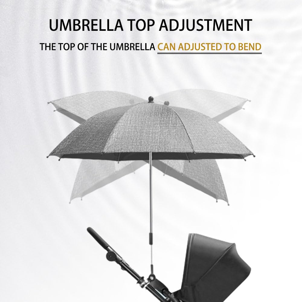 Nakazawa umbrella baby stroller attachment for quick sun shade.