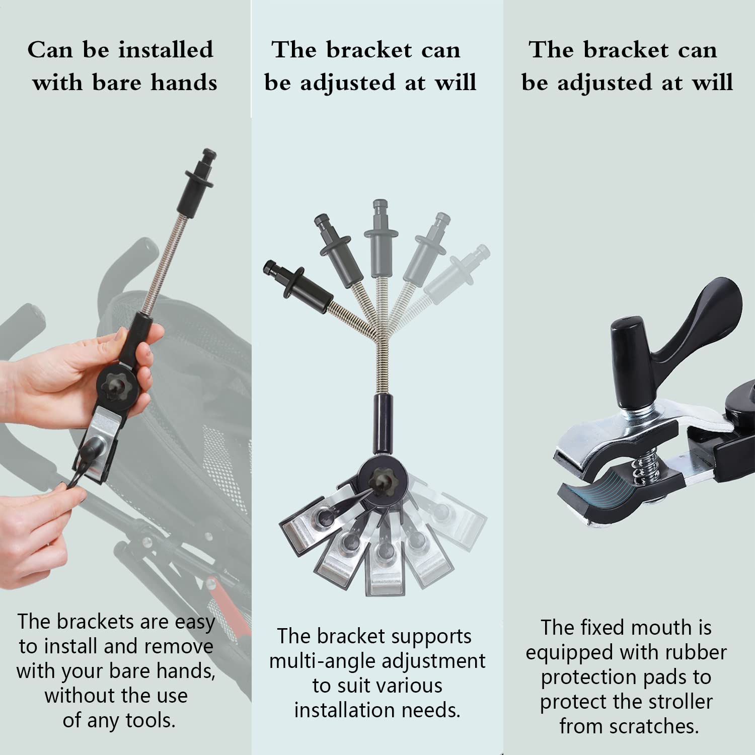Nakazawa Universal Baby Parasol clip-holder demonstrates clip-on versatility for strollers and bikes.