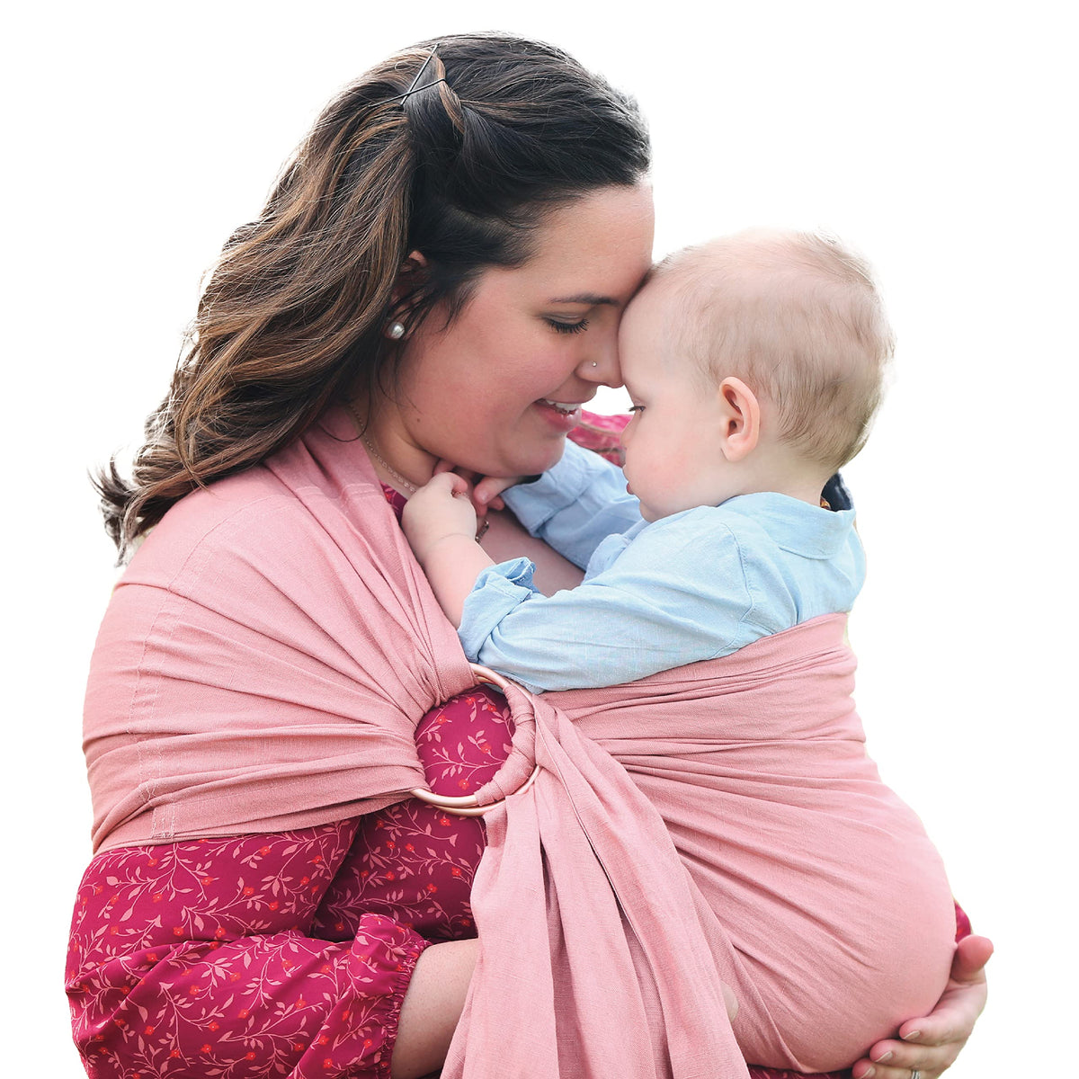 Nalakai luxury ring sling close-up showing baby bonding in a cozy carry