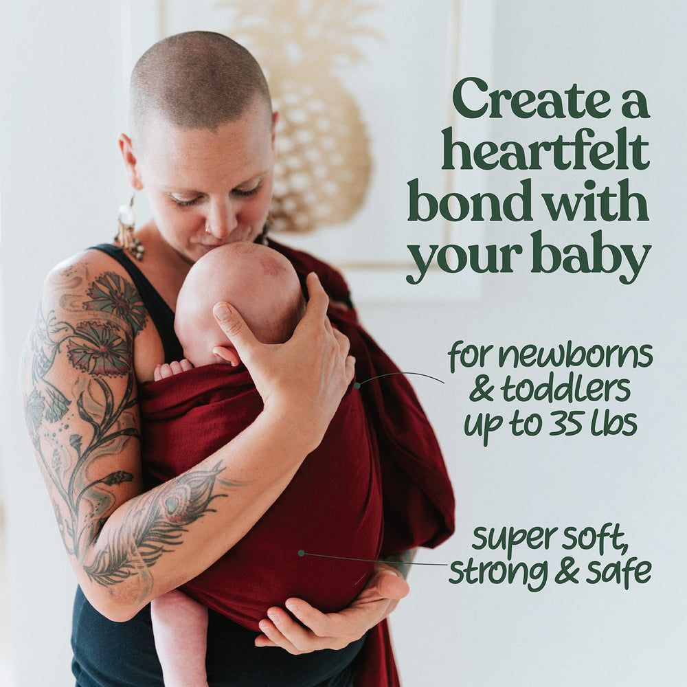 Nalakai Luxury Ring Sling in use during front carry demonstrates secure, cozy bonding