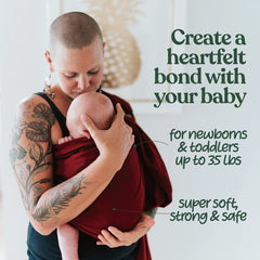 Nalakai Luxury Ring Sling in use during front carry demonstrates secure, cozy bonding