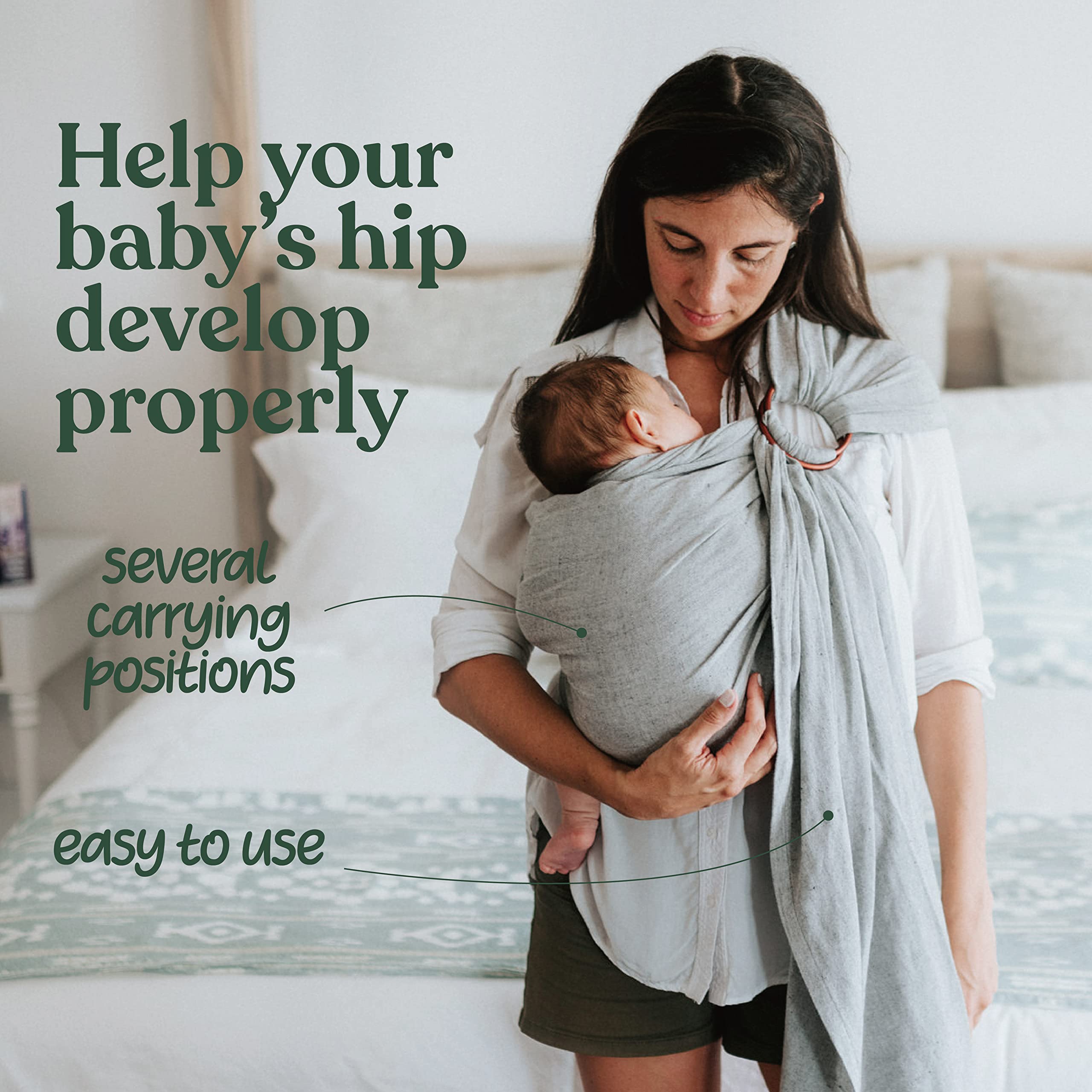 Nalakai ring sling hip-position M carry — supports healthy hip development and ergonomic wear.