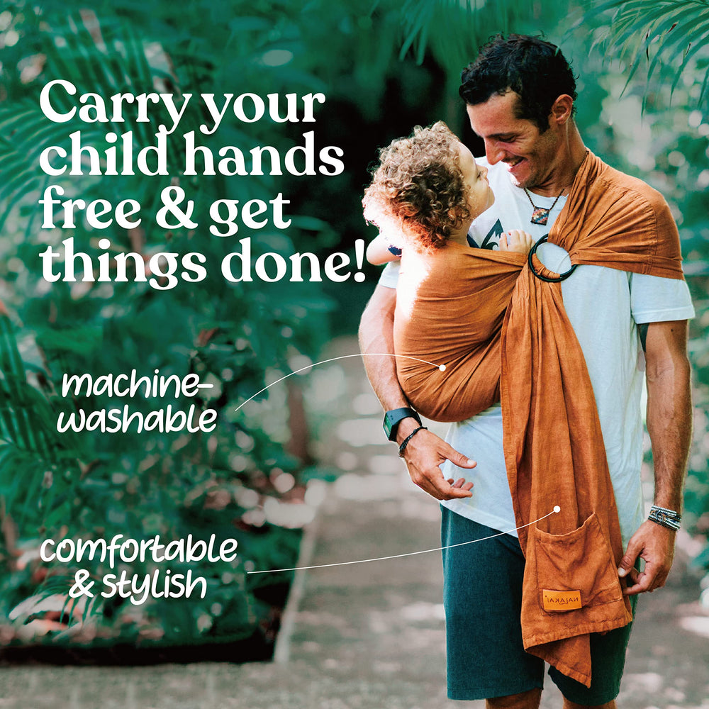 Nalakai ring sling tail nursing cover demonstrates discreet on-the-go breastfeeding option.