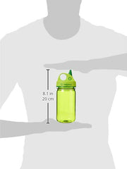 Nalgene Kids Sustain Grip-N-Gulp bottle clipped to a backpack shows on-the-go convenience.
