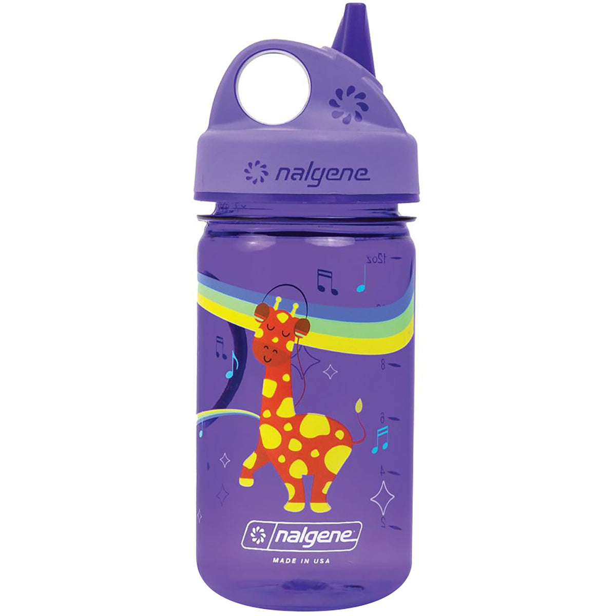 Nalgene Kids Sustain Grip-N-Gulp bottle shown with leak-proof lid for on-the-go hydration.