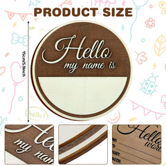 Namalu Hello World sign back side brown with fill-in birth details for milestone photos.