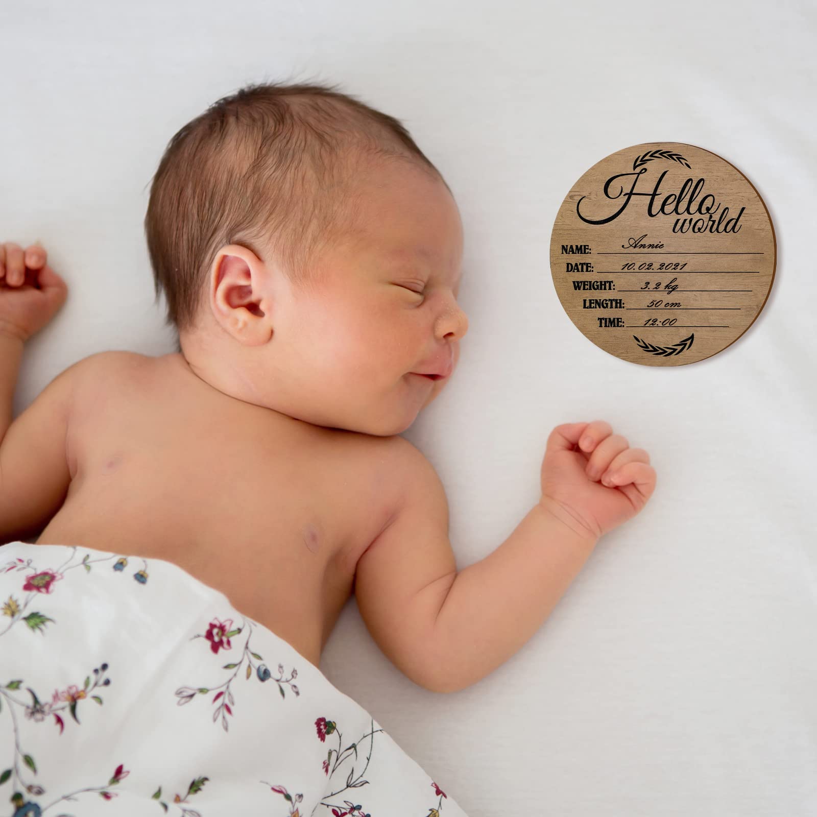 Namalu Hello World sign round design highlights alphabet motif for charming photos.