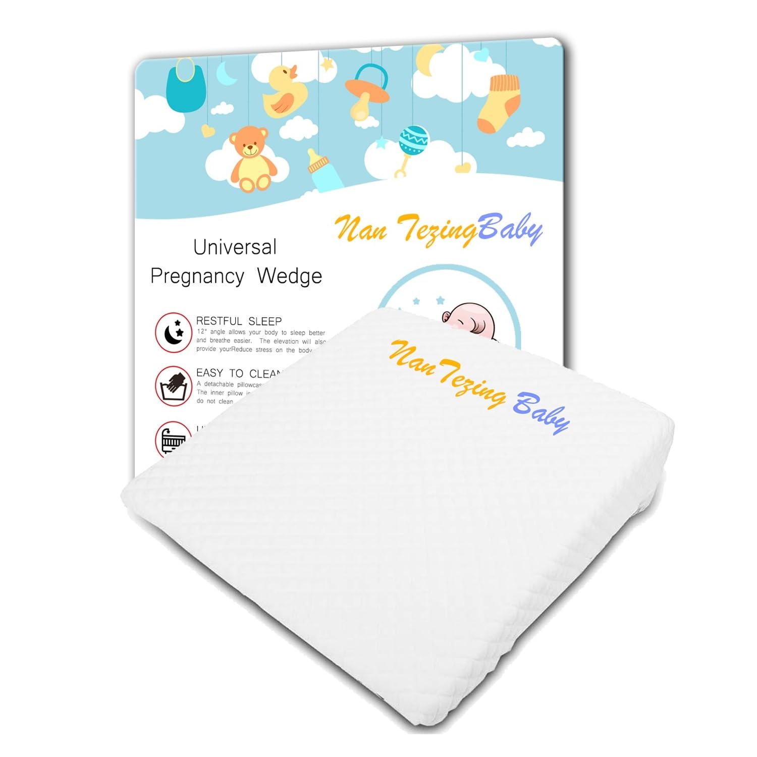 NAN TEZINGBABY Pregnancy Wedge Pillow on a bed supports comfortable side sleeping.