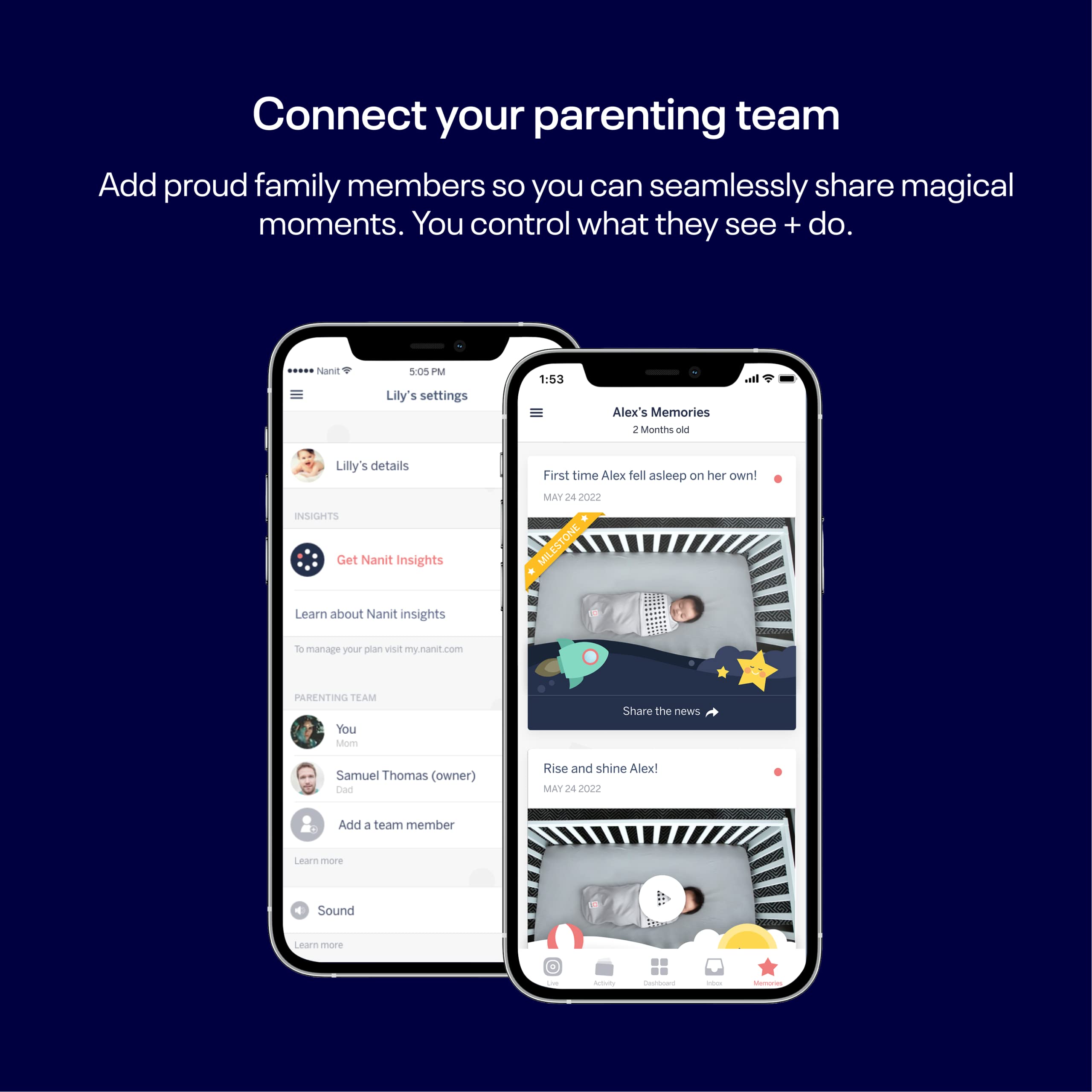 Nanit Pro sound and motion alerts keep you informed about changes.