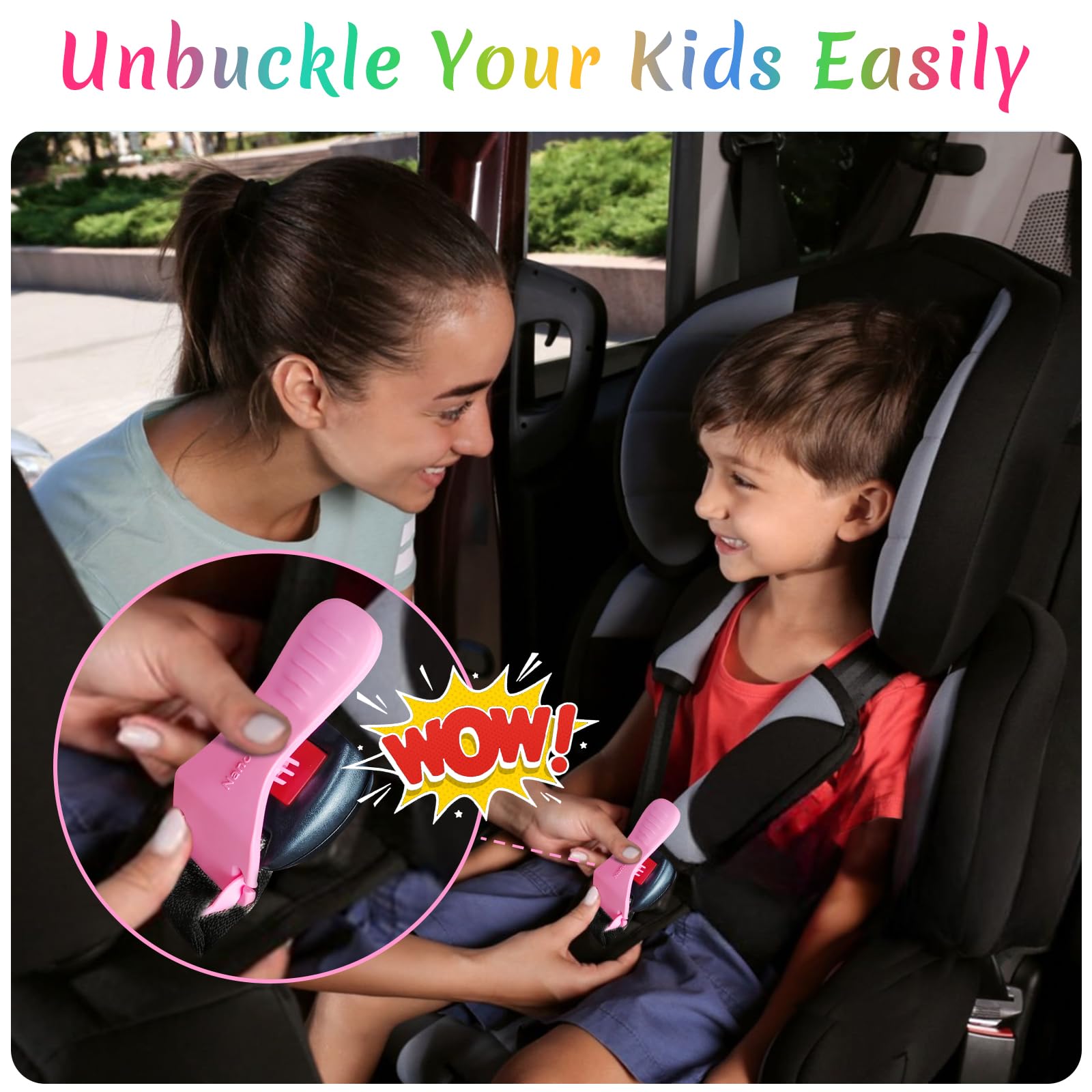 Nano Shield Buckle Release Tool attached to belt enables hands-free operation.