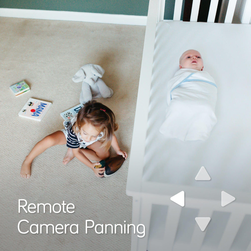 NANOBÉBÉ 360° pan-tilt camera captures full nursery view.