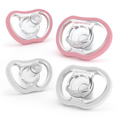 NANOBÉBÉ active pacifiers front view in white and pink for comfortable daily use.