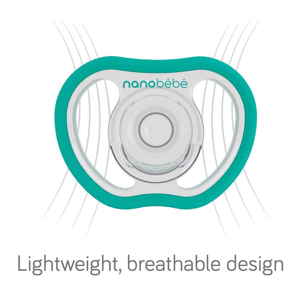 NANOBÉBÉ active pacifiers side vent open design supports airflow during active play.