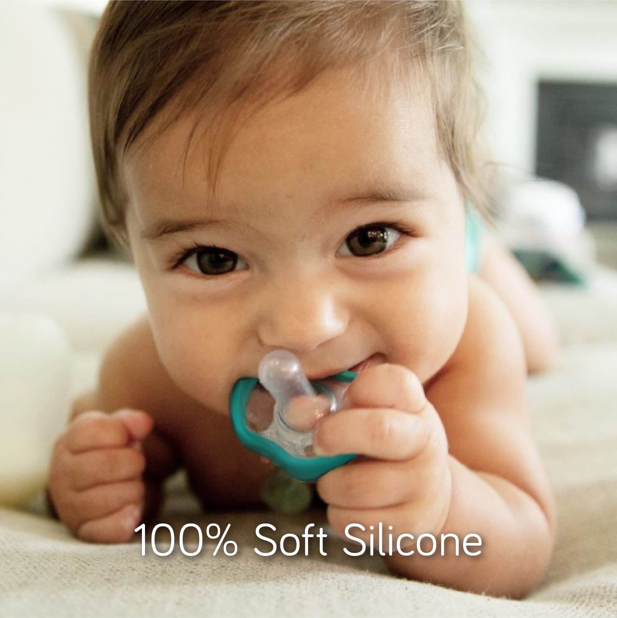 NANOBÉBÉ active pacifiers teething-friendly soft silicone texture soothes gums.