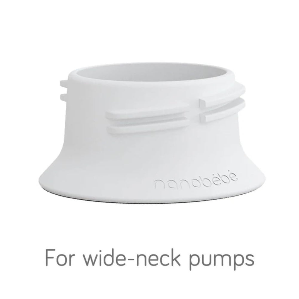 Nanobébé adapter supports standard and wide-neck pumps for Medela, Ameda, Spectra, Lansinoh.