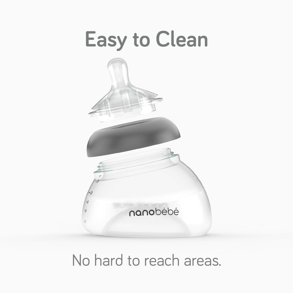 NANOBÉBÉ bottle teal pump-store-warm-feed setup supports busy parents on the go.