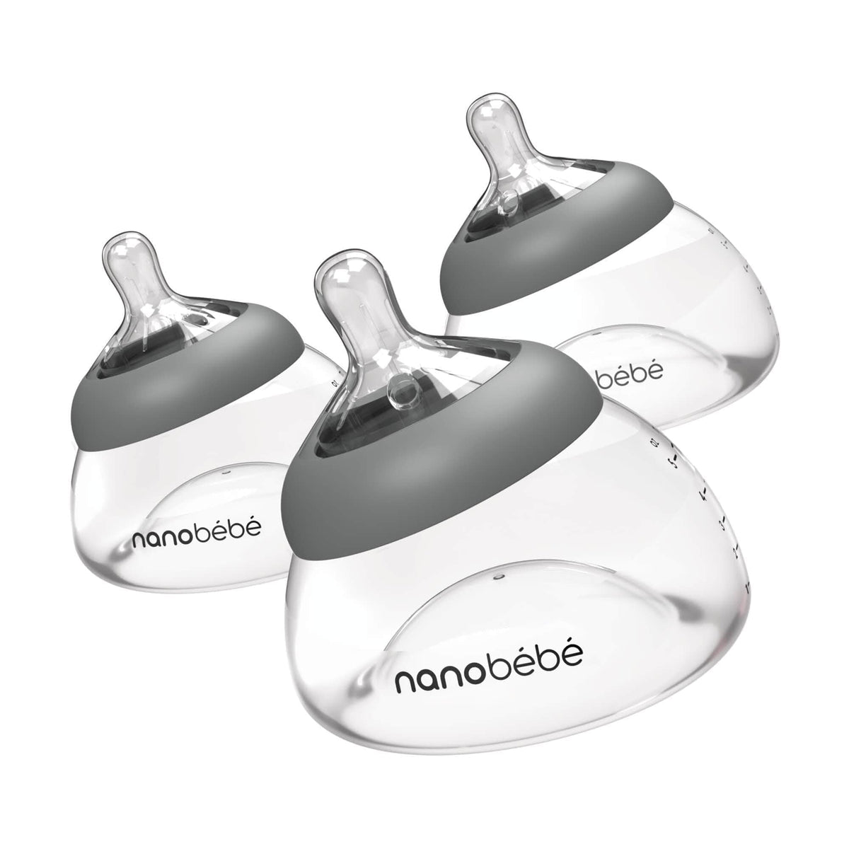 NANOBÉBÉ breastmilk bottle 3-pack in grey showing compact 5oz design for storage and feeding
