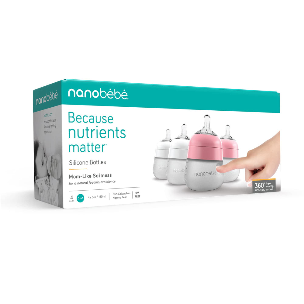 Nanobébé Flexy 4-pack provides multiple bottles for home and on-the-go use.