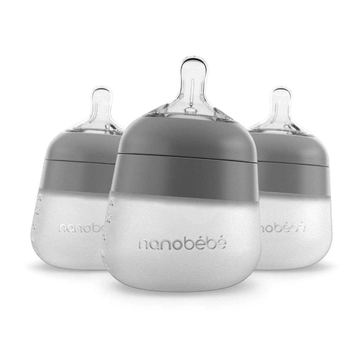 Nanobébé Flexy bottle gray ready-to-use cap closeup showing secure, leak-free feeding design