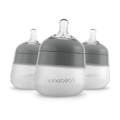 Nanobébé Flexy bottle gray ready-to-use cap closeup showing secure, leak-free feeding design