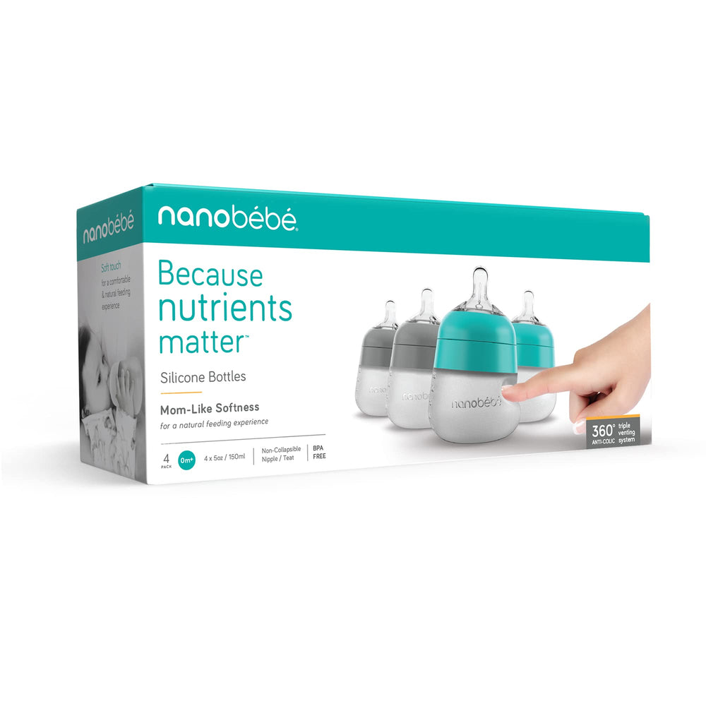 Nanobébé Flexy bottle shown in-use for everyday feeding routines.