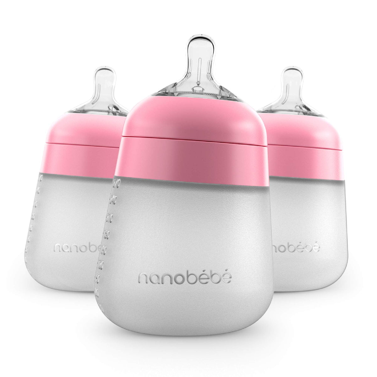 Nanobébé Flexy bottle front view in pink, 9oz, for everyday feeding.